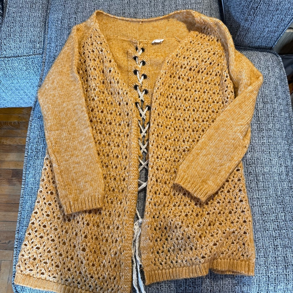 Hem & Thread Mustard Lace-Up Cardigan